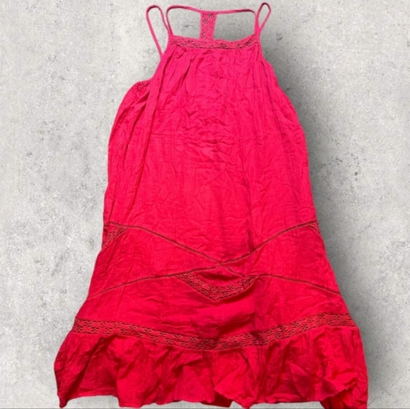 NWT Anthropologie Lace/Crochet Detail Boho/Bohemian Gauze Midi Dress in Pink XL - Picture 3 of 12